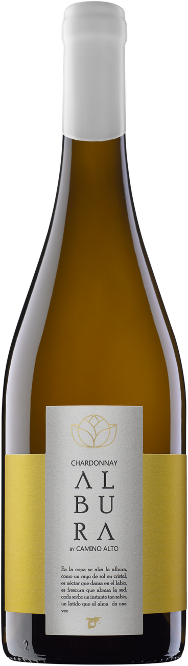 Botella de Albura, vino blanco barrica ecológico Chardonnay — Bodegas Camino Alto
